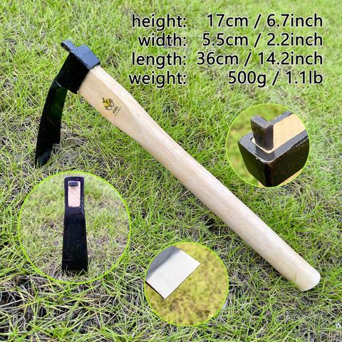 14 Inch Tough As Nails Narrow Hoe With Oak Wood Handle Japanese Carbon Steel Garden Tool for Digging on grass background