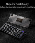 Wireless Mechanical Gaming Keyboard With Gasket Mount And 75 Layout Using Clicky Pbt Keycaps Brushed Aluminum Build shown from above on textured surface.
