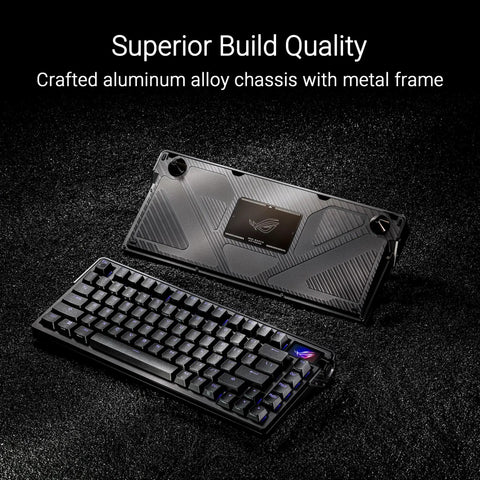 Wireless Mechanical Gaming Keyboard With Gasket Mount And 75 Layout Using Clicky Pbt Keycaps Brushed Aluminum Build shown from above on textured surface.