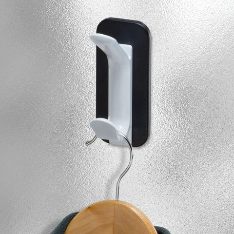 Magnetic Double Coat Hook with Extra Strong Backing holding a coat on a metal surface, showing heavy duty firm grip.