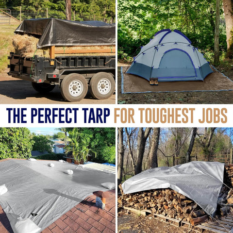 Heavy Duty Tarp 12x12 Feet 10 Mil Thick Waterproof Cover With Tear And Fade Resistance UV Treated Grommets Every 18 Inches