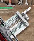 XY Axis Slide Vise AB8303 showing dual-rail design for stable adjustments with 180mm X axis travel and 50mm Y axis travel.