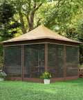12 X 12 Ft Pop Up Canopy Tent With Mesh Netting UPF50 Instant Sun Shelter Height Adjustable Easy Setup Carry Bag Included Bugproof Garden Patio Event Shelter Beige installed in garden