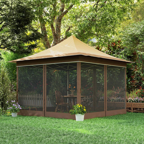 12 X 12 Ft Pop Up Canopy Tent With Mesh Netting UPF50 Instant Sun Shelter Height Adjustable Easy Setup Carry Bag Included Bugproof Garden Patio Event Shelter Beige installed in garden