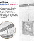 Picture Rail Hanging Kit With Six White Rail Hooks And A 72 Inch Invisible Cord, displaying wall art with adjustable hook.