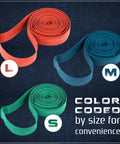 36 Pack Moving Blanket Rubber Bands Set For Heavy Duty Locking Down Furniture And Tarps Includes 42 Inch Red 30 Inch Green And 26 Inch Blue Straps Reusable Latex Blend That Stretches Without Snapping Built Tough For Moving And Storage, color-coded by size for convenience