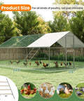 Metal Large Walk In Chicken Coop With Split Door And Roosting Perch, 10x20 Outdoor Poultry Run For Farm Yard Or Backyard, Security Lock.