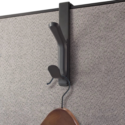 Over Cubicle Panel Coat Hooks Adjustable Double Hooks For Office Partitions Fits 1.25 To 3.5 Inch Panels Charcoal 2 Pack Great For Hanging Coats Bags And Accessories In Busy Offices installed on partition