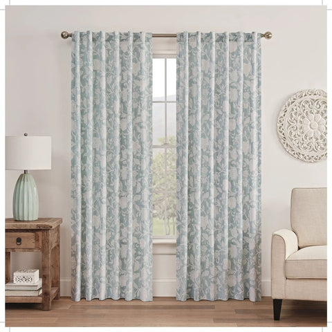 Heavy Duty Adjustable Curtain Rod Brackets, 3 Pack Wall Mount Supports For 1 Inch Rods, Rust Resistant Black Iron Drapery Hardware with floral curtains.
