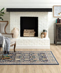 Living room with fireplace displaying Non Slip Rug Pad Gripper For Area Rugs 1 Foot 6 Inch By 2 Foot 6 Inch Ultra Low Profile Anti Skid Under Rug Liner Keeps Rugs In Place On All Floor Surfaces And Makes Vacuuming A Breeze under patterned rug.