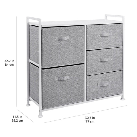 Bedroom Closet Organizer With Five Fabric Storage Drawers For Clothes And Accessories White Durable Space Saving Dresser