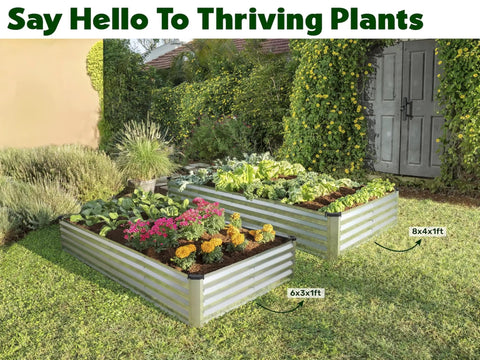 Galvanized Raised Garden Bed 6 Feet By 3 Feet By 1 Foot Outdoor Planter For Vegetables, Flowers, And Herbs in backyard setup