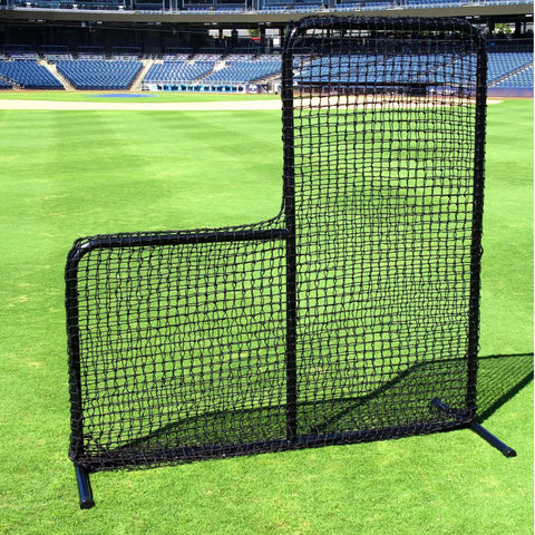 Beefy Steel Frame Baseball L Net Protective Screen For Batting Cages And Field Practice, shown on green field