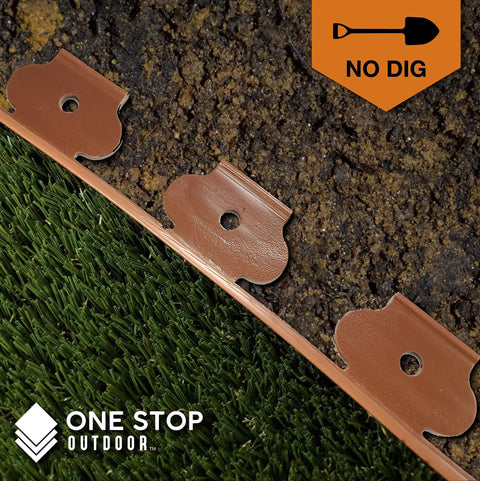 Brown 20 Foot No Dig Yard Edging Kit For Landscaping And Flower Beds 2 Inch High With 18 Edging Stakes Easy Install close-up