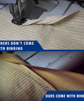 Comparison of fabric with binding (bottom) vs without binding (top) for 8x16 Outdoor Pergola Shade Cover Replacement Canopy
