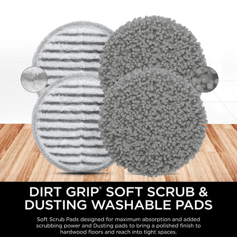 Dirt Grip Steam And Scrub Pads Kit For Sealed Hard Floors with Soft Scrub and Dusting Washable Pads, Reusable, Grey