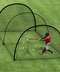 Backyard Baseball Batting Cage For Baseball And Softball Practice 22 Ft Portable Net with player practicing in portable cage