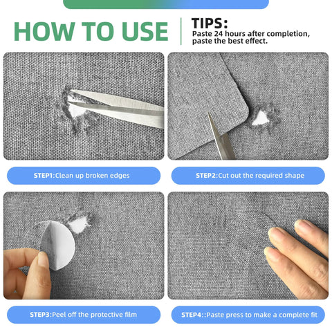 Step-by-step guide on using Self Adhesive Coarse Linen Fabric Repair Patches For Couch And Clothing Tear Restoration No Sweat DIY Home Wardrobe Essential Heavy Duty Upholstery Cover Kit Khaki.