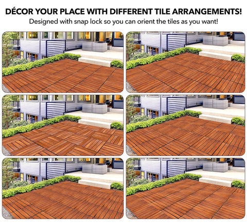 Interlocking Teak Deck Tiles 12x12 Inches Outdoor Flooring That Rocks Weather Resistant UV Protected Anti Slip Patio Pavers and layouts
