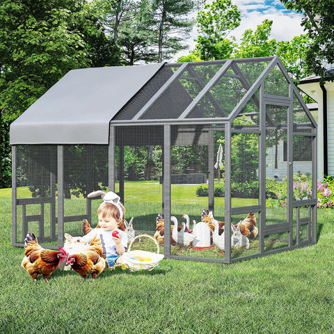 Sturdy Wooden Chicken Coop With Large Run And Covered Outdoor Space For Backyard Flock, Fir Wood Frame and Galvanized Mesh