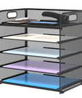 5 Tray Letter Paper Organizer With Handle Mesh Desk File Sorter for Office Home or School hassle free install