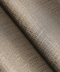 Close-up of taupe metallic grasscloth peel and stick wallpaper roll featuring faux woven texture with subtle shimmer.