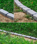 Realistic Faux Stone Landscape Edging Kit With 24 Bricks, 15.5 Ft Total shown bordering a garden with grass and soil