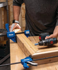 Gnarly Quick Grip Bar Clamps 12 Inch Heavy Duty Woodworking Tool 300 Lb Capacity GripMaxx Tech in use for assembling timber.