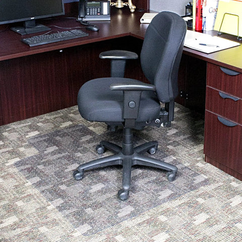 Clear Office Chair Mat For Low Pile Carpet With Lip 20 By 10 Lip 36 By 48 Inches Smooth Top Surface in office setting