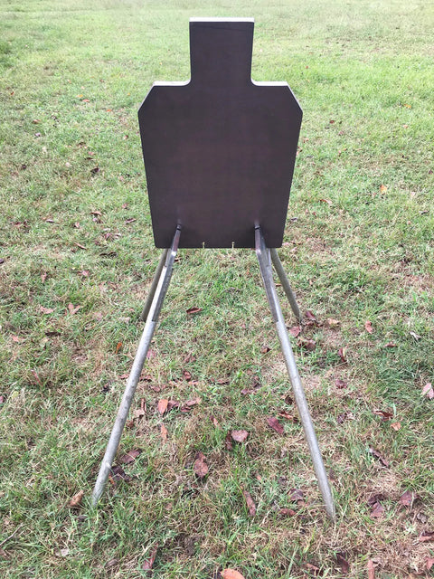 Portable 3/8 Inch AR500 Steel Shooting Ground Target 12x20 With Stand for 3/4 Inch EMT Conduit in outdoor setup