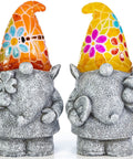 Chillin Gnomes Solar Powered LED Outdoor Light Set Of 2 for garden and patio with colorful hats, 10in polyresin figures