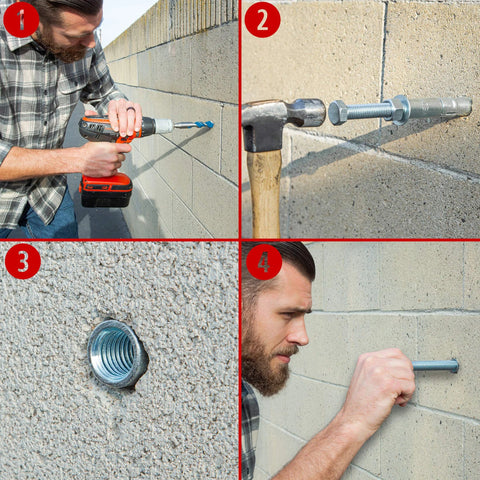 Installation process of Internally Threaded Drop-In Anchor With Wedge Expansion For Solid Masonry And Concrete In Zinc Plated Carbon Steel.