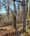 Self Locking Block and Tackle Hoist System With 35 Ft Polypropylene Rope, 300 Lb Capacity lifting deer in forest