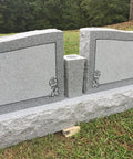 Custom Engraved Two Person Cemetery Memorial With Center Vase, Granite Headstone Double Monument, Companion Wing Upright Grave Marker For Loved Ones, Names And Dates Engraving With Proofs Included