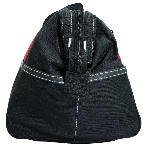 Side view of 18 Inch Water Resistant Tool Bag With 29 Pockets Including 13 Internal And 16 External Shoulder Strap Heavy Duty 600D Polyester