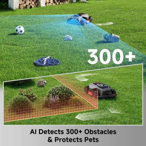 LiDAX Ultra 3000 All Terrain Robotic Lawn Mower navigating obstacles using AI vision and 360 Degree LiDAR on a lawn