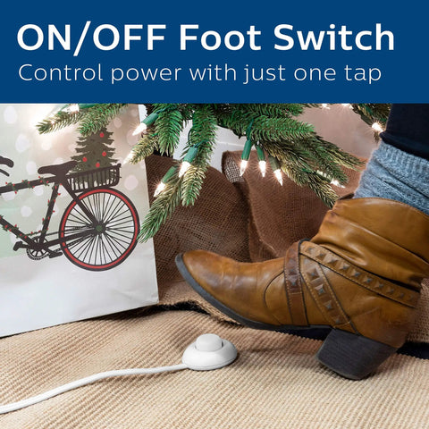Plug In Footswitch With 9 Foot Flat Plug Extension Cord For 1 Outlet Convenience Easy Flip On Off Switch Lets You Control Holiday Lights From Table Or Floor 120 Volt White