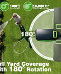 Man using Retractable Garden Hose Reel 100 ft Half Inch Wall Mounted Auto Rewind with 180 Degree Swivel for watering.