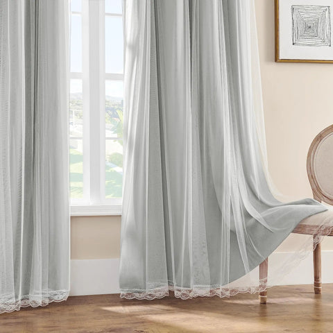 Ultra Soft Blackout Curtains With Crushed Sheer Overlay Block 90-95% Of Light 2 Panels Antique Silver Grommet Top Light Grey 52 Inch W By 84 Inch L Noise Reducing Room Darkening Drapes installed in room