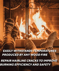 Couple's feet in front of a fireplace, emphasizing the use of Fireplace Mortar Cartridge For Firebrick Repair, 10.3 Fl Oz, Black, High Heat Cure Formula.
