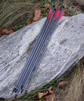 Carbon Crossbow Bolts 15 Inch With 100 Grain Removable Tips on rock surface outdoors