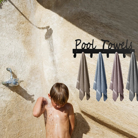 Matte Black 8 Hook Wall Mount Towel Rack For Robes Towels Coats Swimsuits Umbrellas Bags Keys Indoor Outdoor Carbon Steel Heavy Duty Organizer Easy Install