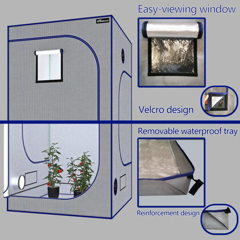 48x48x80 Grow Tent Kit With Tough 19mm Metal Frame, Ultra Reflective 600D Mylar Interior, Observation Windows, Indoor Hydroponic Plant Growing Setup In Gray