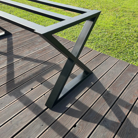 Beefy Heavy Duty Metal Table Base Built To Last With 700 Lb Capacity 28 Inch Height Industrial Table Frame X-shaped detail