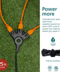 EZGrip 25 Ft Heavy Duty Outdoor Extension Cord With Multiple Outlets, Grounded 3 Prong, shown with 3 outlets on grass.