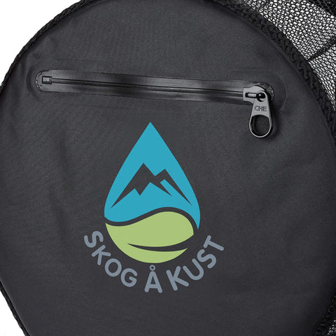 SCUBASak Collapsible Mesh Duffle Bag With Exterior Waterproof Pocket For Dive Gear And Travel, Lightweight 1.85 Lb, logo detail
