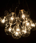 Close-up of 100 Foot Outdoor String Lights with 105 G50 Clear 2 Inch Bulbs on Black Wire includes 5 Extra Bulbs.