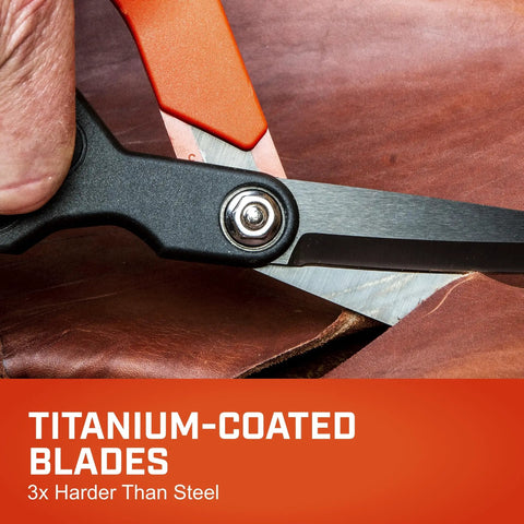 10 Inch Titanium Coated Offset Tradesman Shears For Cutting Leather, Wire, Cardboard Industrial Heavy Duty Utility Scissors Right Hand CW10T Built For Pro Tradesmen And DIY Pros Everywhere