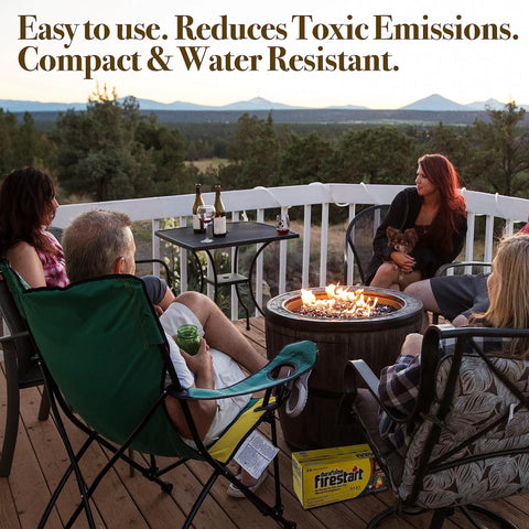 People sitting around fire pit with Fast Ignite Fire Starters 24 Pack for indoor outdoor fires, enjoying the evening outdoors.