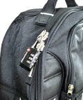 TSA Approved Luggage Lock With Wide Lock Body And Thin Steel Shackle securing a black backpack zipper
